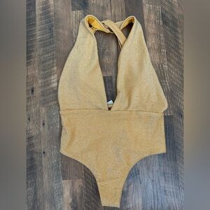 NWT* Lulu's Yellow Gold Sparkle One-Piece Swim Suit - Size Medium